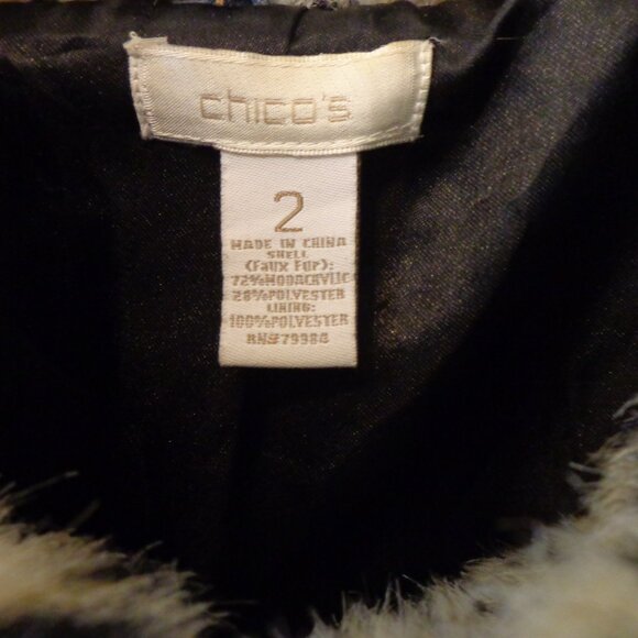 Chico's Womens Jacket Size 2 Cream Black Luxe Cheetah Print Aminal Faux Fur Coat - Picture 5 of 6